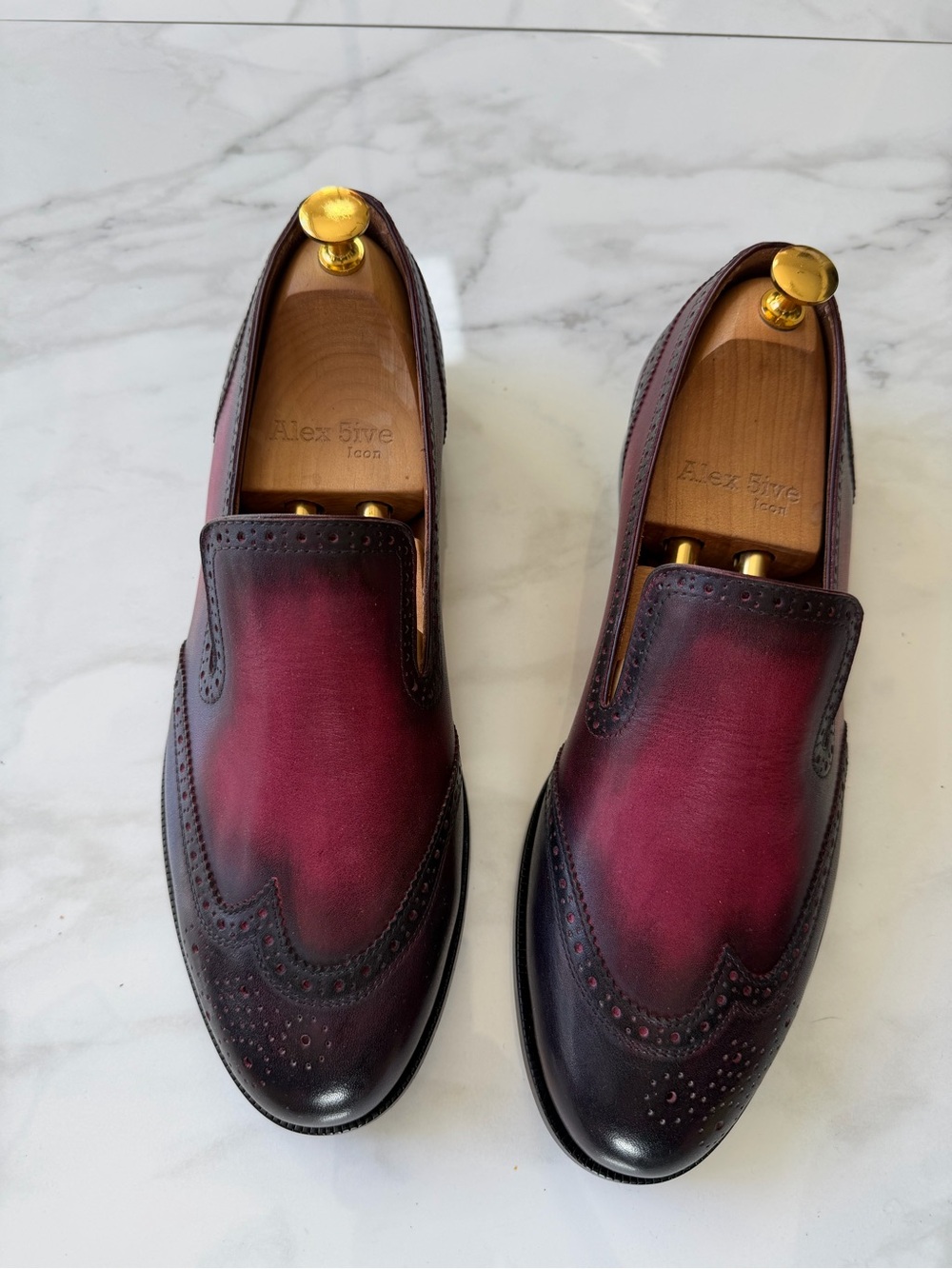 Men's Burgundy Slip-On Brogue Loafers